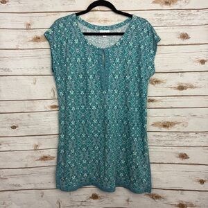 J Jill Blue Paisley Keyhole Cap Sleeve Blouse